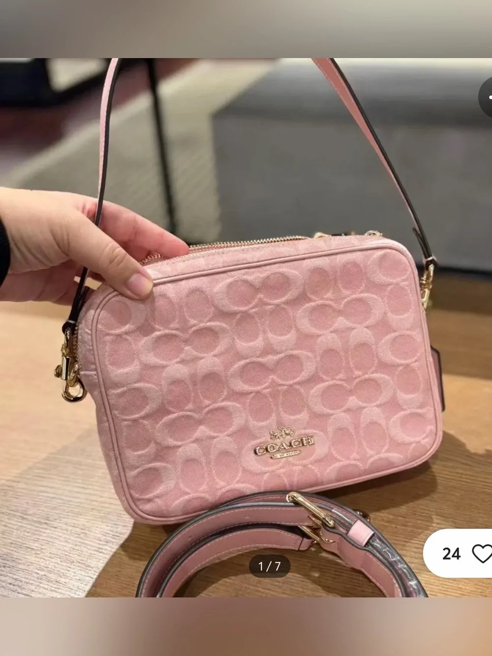 Coach Pink Signature Canvas Crossbody Camera Bag with Gold Hardware